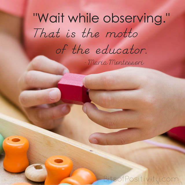“‘观察时等待。’这是教育者的座右铭。”玛利亚蒙特梭利